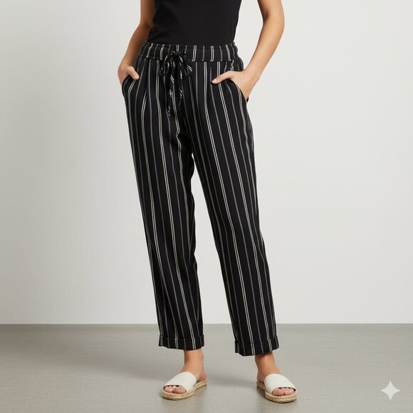 🟣 🇲🇽Size S, Faith and Joy by Monteau Black and White Pinstripe Women's Pants - Picture 1 of 9